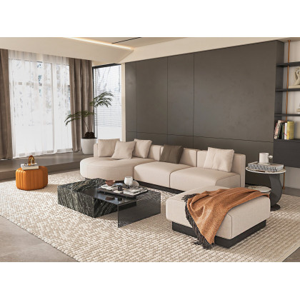 HMR Wide Hexagonal Pouf Ottoman - Brown, Velvet