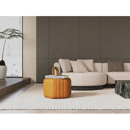 HMR Wide Hexagonal Pouf Ottoman - Brown, Velvet