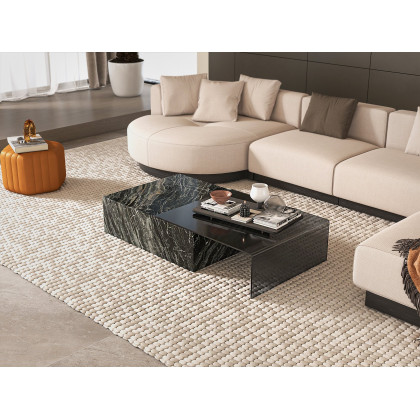 HMR Wide Hexagonal Pouf Ottoman - Brown, Velvet