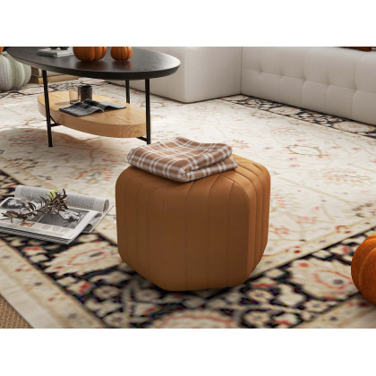 HMR Wide Hexagonal Pouf Ottoman - Brown, Velvet