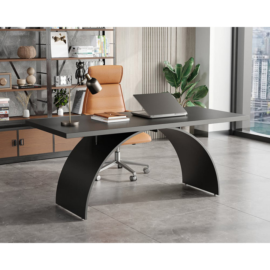 HMR Modern Rectangular Writing Desk & Office Desk Chair Set High Back - Black, 70.9"L x 31.5"W x 29.5"H