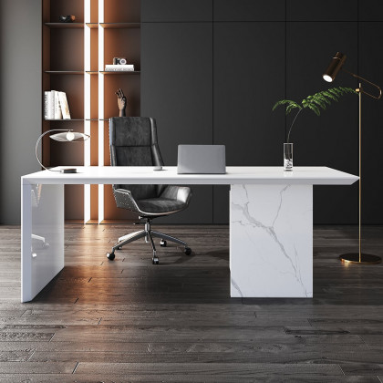 HMR Modern Home Office Desk with Movable File Cabinet - White, 70.9"