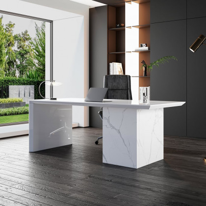 HMR Modern Home Office Desk with Movable File Cabinet - White, 70.9"