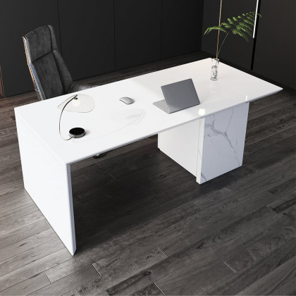 HMR Modern Home Office Desk with Movable File Cabinet - White, 70.9"