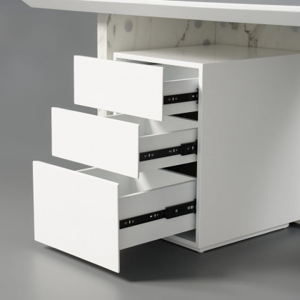HMR Modern Home Office Desk with Movable File Cabinet - White, 70.9"
