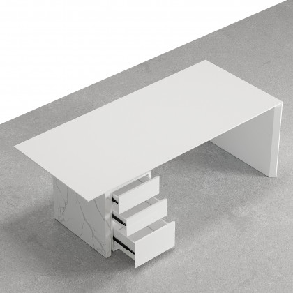 HMR Modern Home Office Desk with Movable File Cabinet - White, 70.9"