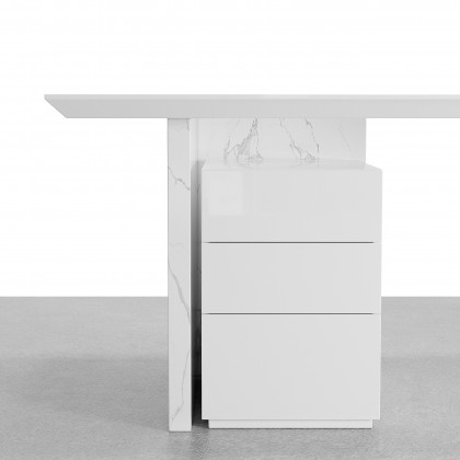 HMR Modern Home Office Desk with Movable File Cabinet - White, 70.9"