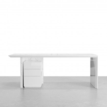 HMR Modern Home Office Desk with Movable File Cabinet - White, 70.9"