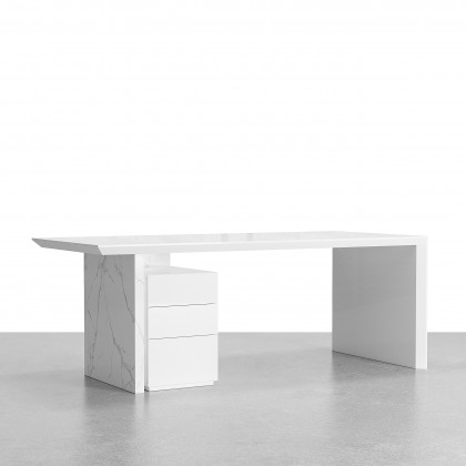HMR Modern Home Office Desk with Movable File Cabinet - White, 70.9"