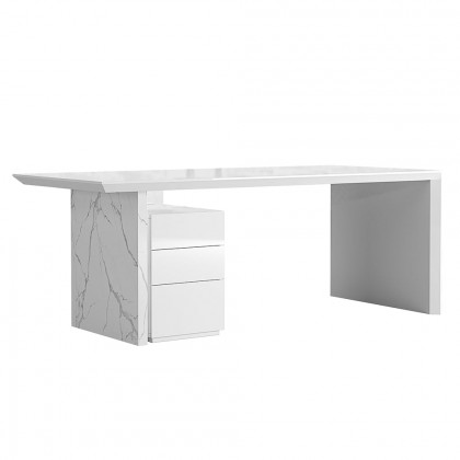 HMR Modern Home Office Desk with Movable File Cabinet - White, 70.9"