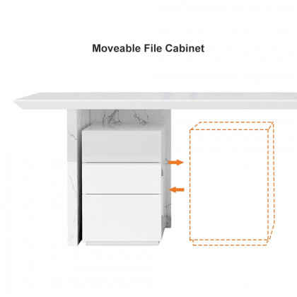 HMR Modern Home Office Desk with Movable File Cabinet - White, 70.9"