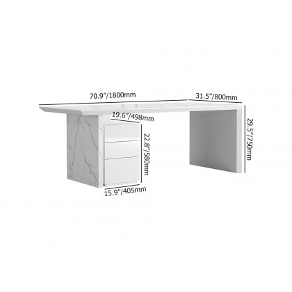 HMR Modern Home Office Desk with Movable File Cabinet - White, 70.9"