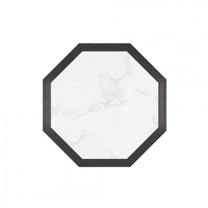 HMR - Wood Octagonal Coffee Table Rotating in Black with 2 Drawers Sintered Stone Top