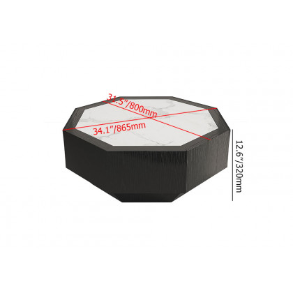 HMR - Wood Octagonal Coffee Table Rotating in Black with 2 Drawers Sintered Stone Top
