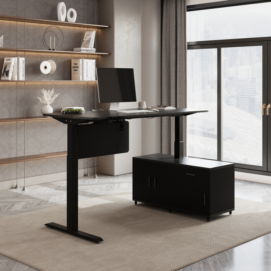 HMR Modern L Shaped Adjustable Electric Standing Executive Desk - Black, Right Hand