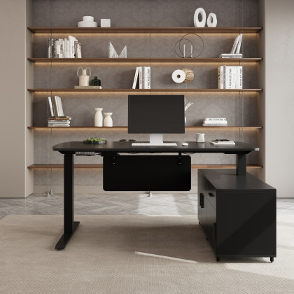 HMR Modern L Shaped Adjustable Electric Standing Executive Desk - Black, Right Hand