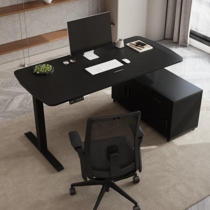 HMR Modern L Shaped Adjustable Electric Standing Executive Desk - Black, Right Hand