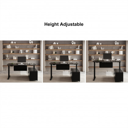 HMR Modern L Shaped Adjustable Electric Standing Executive Desk - Black, Right Hand