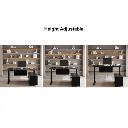 HMR Modern L Shaped Adjustable Electric Standing Executive Desk - Black, Right Hand