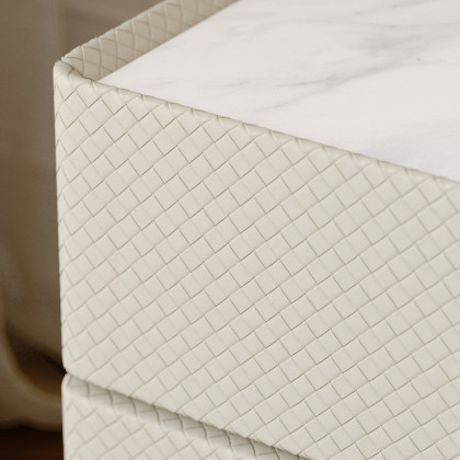 HMR - Modern White Smart Nightstand PU Leather 2 Drawer Bedside Table with Gold Legs
