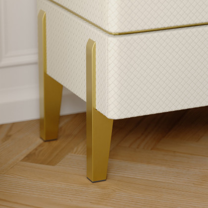 HMR - Modern White Smart Nightstand PU Leather 2 Drawer Bedside Table with Gold Legs