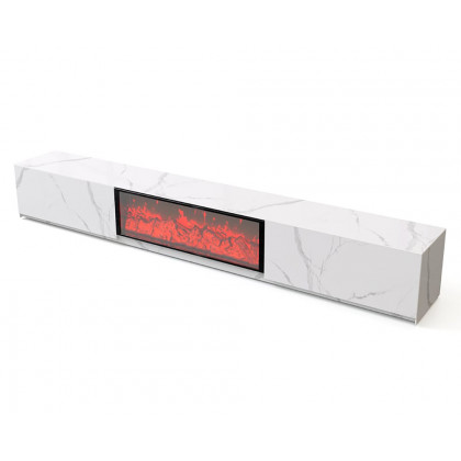 HMR Electric Fireplace TV Stand with 2 Drawers - White, Sintered Stone, 78.7"W×15.4"D×15.4"H