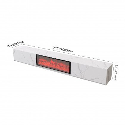 HMR Electric Fireplace TV Stand with 2 Drawers - White, Sintered Stone, 78.7"W×15.4"D×15.4"H