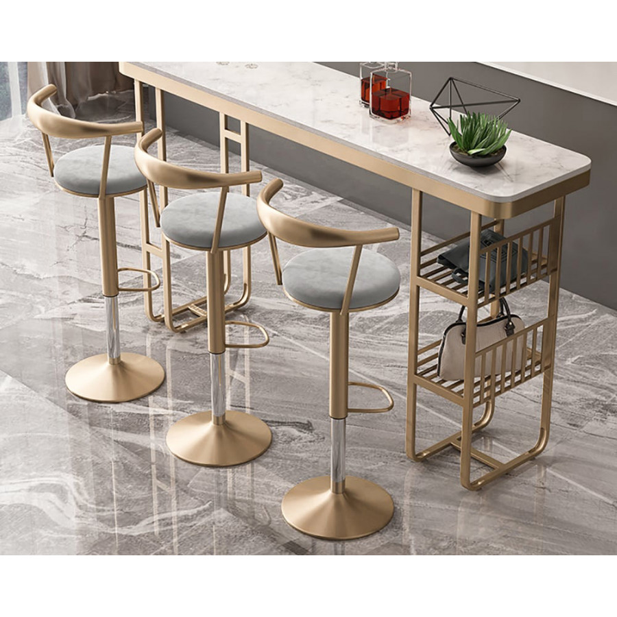 HMR Modern Adjustable Swivel Bar Stools with Velvet Upholstery (Set of 2) - Gray