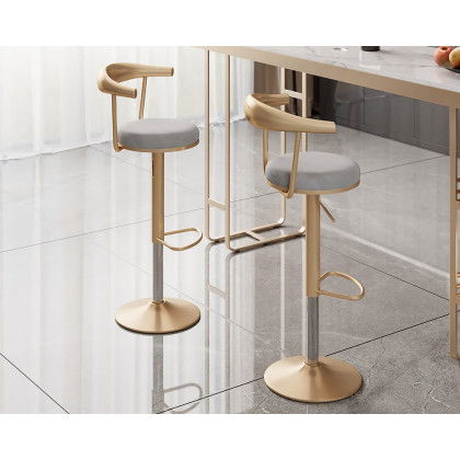 HMR Modern Adjustable Swivel Bar Stools with Velvet Upholstery (Set of 2) - Gray