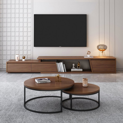 HMR Fero Extendable TV Stand with 3 Drawers (71"-120") - Walnut