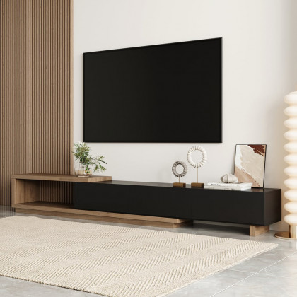 HMR Quoint Extendable TV Stand & Coffee Table Set - Black & Walnut, 1790mm-2550mm