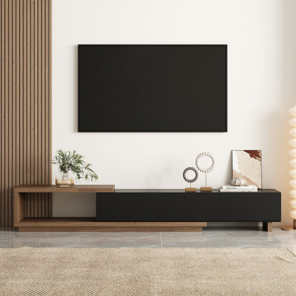 HMR Quoint Extendable TV Stand & Coffee Table Set - Black & Walnut, 1790mm-2550mm