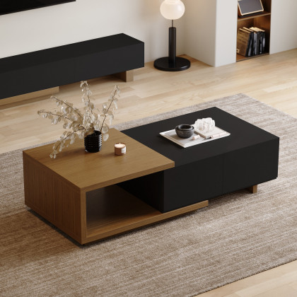 HMR Quoint Extendable TV Stand & Coffee Table Set - Black & Walnut, 1790mm-2550mm