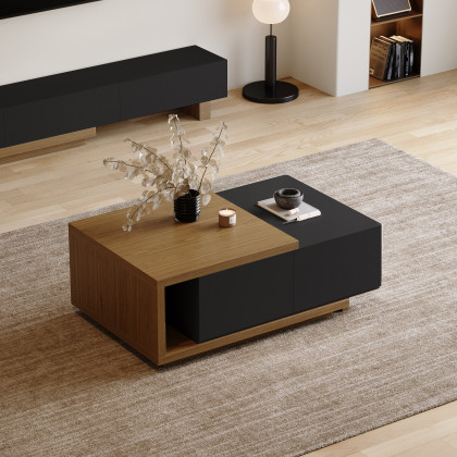 HMR Quoint Extendable TV Stand & Coffee Table Set - Black & Walnut, 1790mm-2550mm