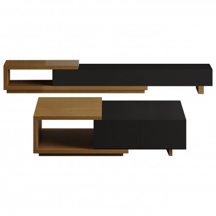 HMR Quoint Extendable TV Stand & Coffee Table Set - Black & Walnut, 1790mm-2550mm
