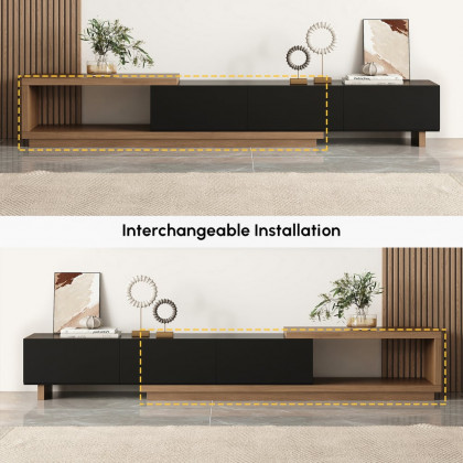 HMR Quoint Extendable TV Stand & Coffee Table Set - Black & Walnut, 1790mm-2550mm