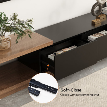 HMR Quoint Extendable TV Stand & Coffee Table Set - Black & Walnut, 1790mm-2550mm