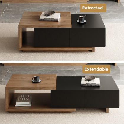 HMR Quoint Extendable TV Stand & Coffee Table Set - Black & Walnut, 1790mm-2550mm