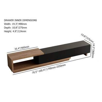 HMR Quoint Extendable TV Stand & Coffee Table Set - Black & Walnut, 1790mm-2550mm
