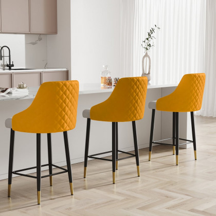 HMR Diamic Series Modern Counter Stools with PU Leather Upholstery - Orange, 8-Pieces