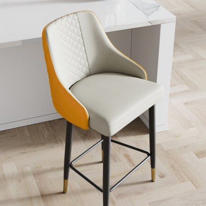 HMR Diamic Series Modern Counter Stools with PU Leather Upholstery - Orange, 8-Pieces