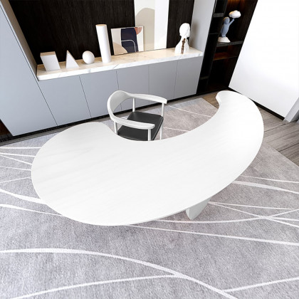 HMR - 55.1" Modern White Curved Desk Wooden Home Office Desk with 3 Oval Legs