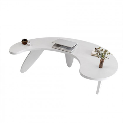 HMR - 55.1" Modern White Curved Desk Wooden Home Office Desk with 3 Oval Legs