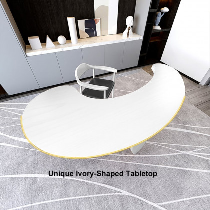 HMR - 55.1" Modern White Curved Desk Wooden Home Office Desk with 3 Oval Legs