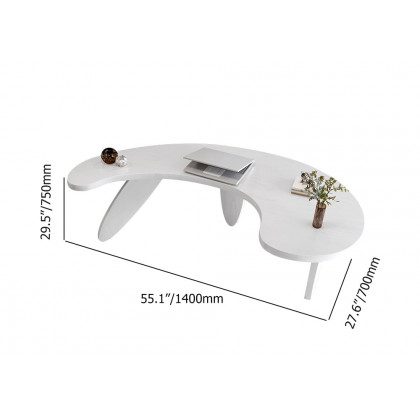 HMR - 55.1" Modern White Curved Desk Wooden Home Office Desk with 3 Oval Legs