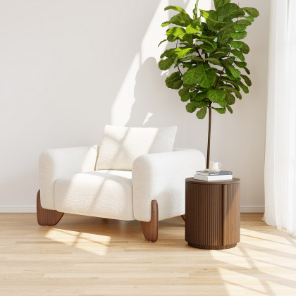 HMR - Round Plywood Walnut Fluted Side Table with Storage