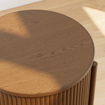 HMR - Round Plywood Walnut Fluted Side Table with Storage