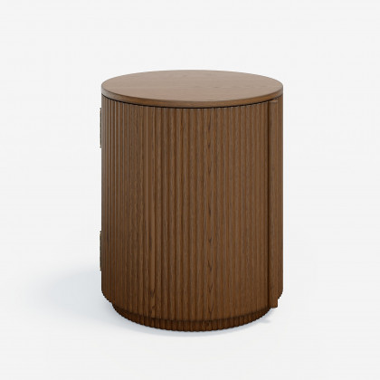 HMR - Round Plywood Walnut Fluted Side Table with Storage