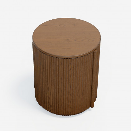 HMR - Round Plywood Walnut Fluted Side Table with Storage