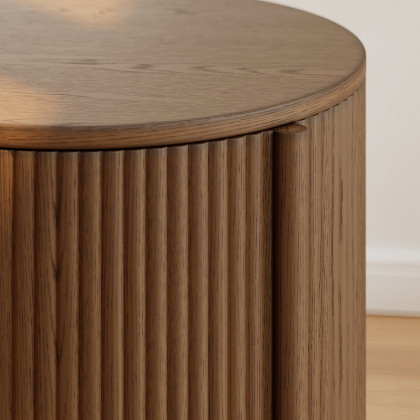 HMR - Round Plywood Walnut Fluted Side Table with Storage